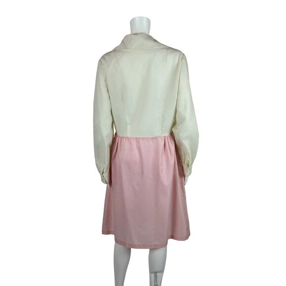 Vintage 60s Shirt Dress Women's Large Pink Cream Adorable Dotted Swiss - Picture 9 of 11